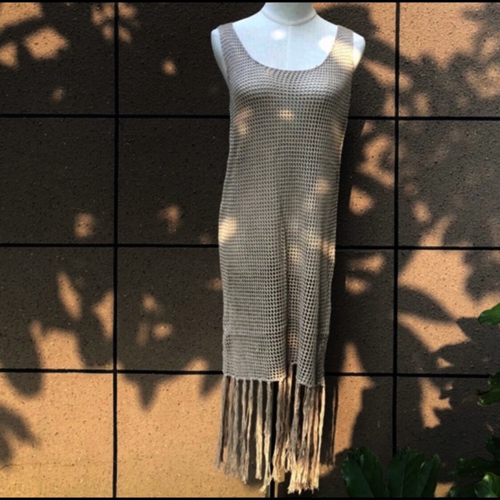 Sexy Khaki Sheer Mesh Beach Bikini Coverup Dress - Picture 3 of 8
